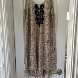 Free People Tan Crochet Swim Coverup with Black Embellishment